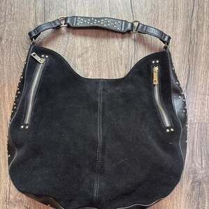 I-N-C Black Suede and Leather Studded Hobo Bag